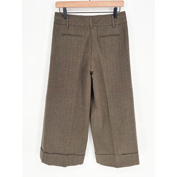 Loft 100% Wool Brown Wide Leg Pinstripe Cropped Ankle Pants Size 4 - Picture 4 of 5